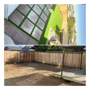 Hollister Stamped Concrete Backyard with Synthetic Grass - Bottom | Before & Top