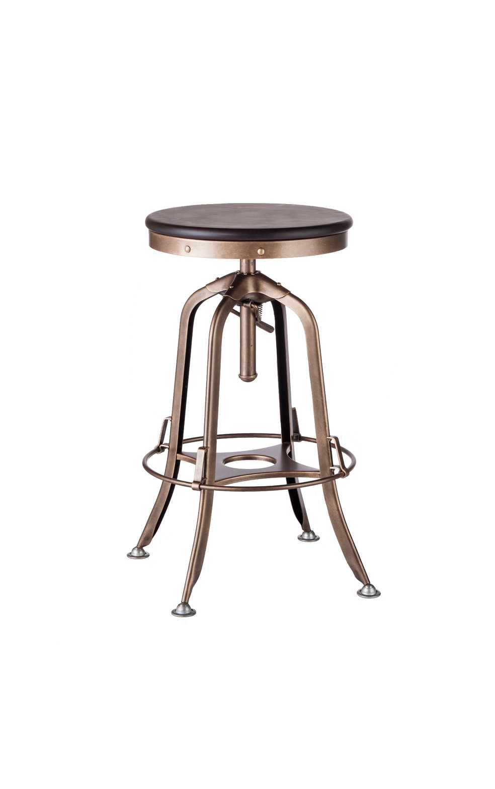 Industrial Iron Wooden Bar Stool Swivel Height Adjustable - French Brass