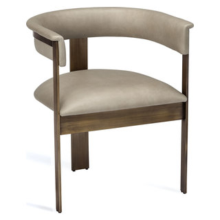 Frozen Dining Chair Beige Mist Fabric, Antique Brass Metal Frame