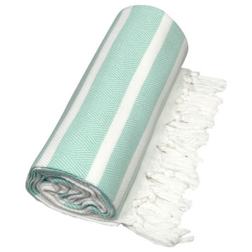 Herringbone Pestemal Towel, Soft Aqua and White