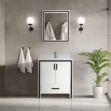 Lexora Ziva Bathroom Vanity, White, 30" Single Sink, Without Top, Vanity Only