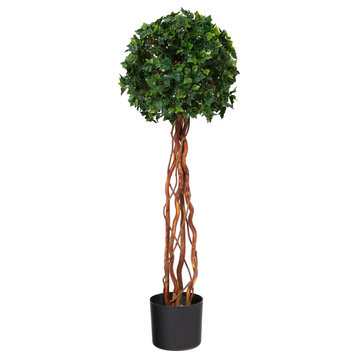 3.5' English Ivy Single Ball Topiary Faux Tree W/Natural Trunk Indoor/Outdoor
