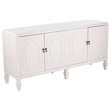 Maklaine Transitional Low Profile Accent Cabinet in Antique White
