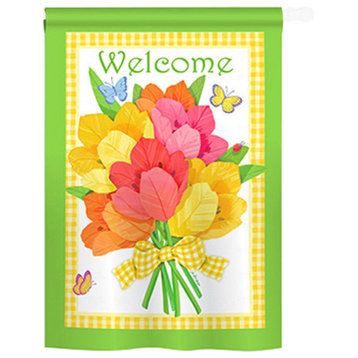 Welcome Flower Bouquet 2-Sided Vertical Impression House Flag