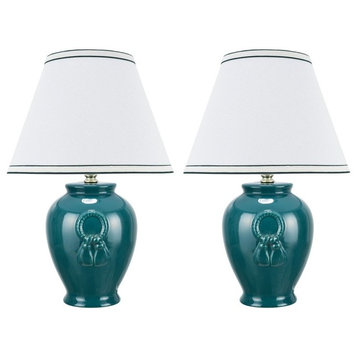 40069-2, Two Pack Set, 17" High, Traditional Ceramic Table Lamp, Green