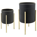 Sagebrook Home - S/2 Scales Planter On Metal Stand, Blk/gld - Set Of 2 Black Honeycomb Planters On Metal Stands. These Planters Are The Perfect Unique Decor Which Will Add Timeless Minimal Style To Your Home. The Honeycomb Pattern Makes For A Beautiful Piece Of Art Work. Beautiful Design To Add To Your Home.Sagebrook Home has been formed from a love of design, a commitment to service and a dedication to quality. They create and import fashion forward items in the most popular design styles. Backed with years of experience in the textile field, They are now providing a complete Home decor story. the combination of wall decor, furniture, lighting and Home accessories are all coordinated with textiles to provide a complete Home look. Sagebrook Home is committed to providing the best Home decor and accent pieces at value prices.