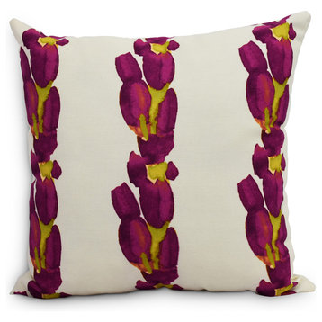 Sunset Tulip Stripe Decorative Floral Throw Pillow, Purple, 16"