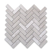 12"x12" White Wood Grain Marble Herringbone Mosaic Tile Polished