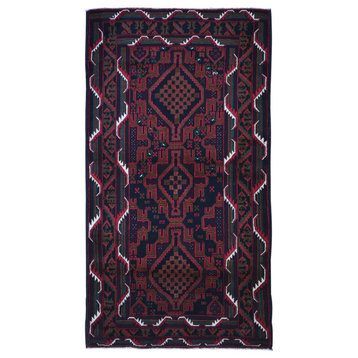 New Large Persian Baluch Natural Wool Geometric Medallion Design Rug, 3'8"x9'3"