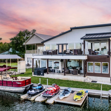 Lakefront Rear Elevation with Dock and Balconies