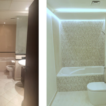 Master and powder room remodelling - modern white and brown