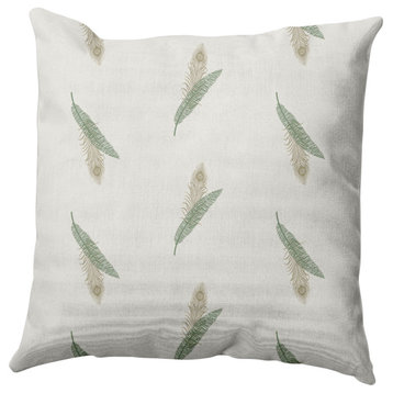 Feather Stripe Decorative Throw Pillow, Green, 16"x16"