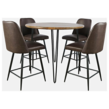 5-Piece  Round Modern  Solid Wood Counter Height Dining Set With  Barstools