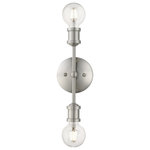 Livex Lighting - Lansdale 2 Light Brushed Nickel ADA Vanity Sconce - Simplicity and attention to detail are the key elements of the Lansdale collection.  The dimensional form, exposed bulbs and combination of finishes adds a playful mood to a contemporary or urban interior. This two-light sconce design gives a new face to a bedroom, hallway or a bathroom vanity.  It is shown in a brushed nickel finish.