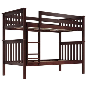 Twin Over Twin Bunk Bed, Convertible Design With Safety Guard Rails, Espresso