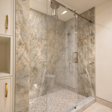Barcelona Quartzite Walk-In Shower with Full-Height Slab Walls