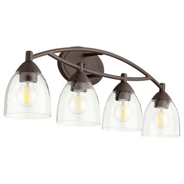 Barkley 4-Light Vanity Fixture, Oiled Bronze With Clear Seeded