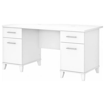 Transitional Desk, Double Pedestal With File & Storage Drawers, White