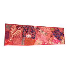 Mogul Interior - Consigned Red Sari Patchwork Sequin Banjara Embroidered Tapestry - Tapestries