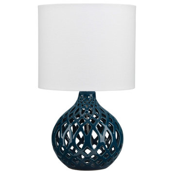 Fretwork Ceramic Table Lamp, Navy Blue
