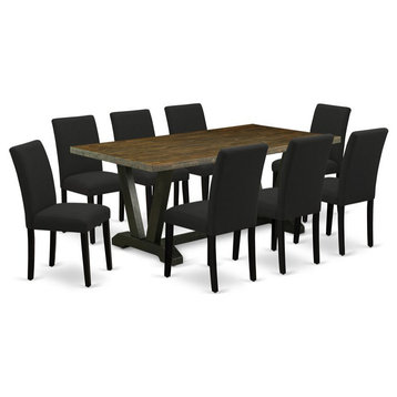 East West Furniture V-Style 9-piece Wood Dining Set in Black Finish
