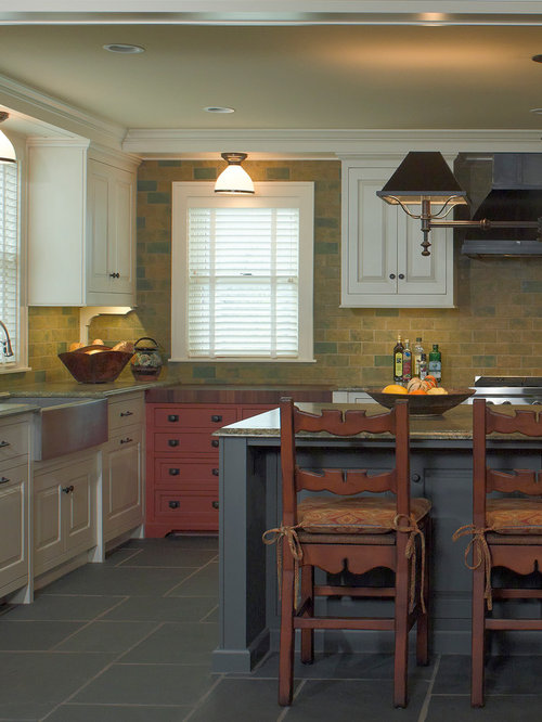 Landhausstil Küchen mit Rückwand aus Schiefer Ideen, Design & Bilder