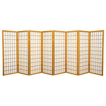 Classic Japanese Room Divider, 8 Hinged Window Pane Rice Paper Panels, Yellow