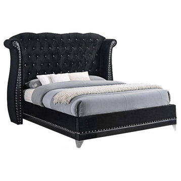 Pemberly Row California King Contemporary Tufted Velvet Upholstered Bed Black