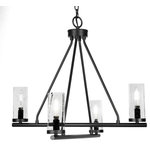 Toltec Lighting - Trinity 4 Light Chandelier Shown, Matte Black Finish, 2.5" Clear Bubble Glass - Enhance your space with the Trinity 4-Light Chandelier. Installing this chandelier is a breeze - simply connect it to a 120 volt power supply. Set the perfect ambiance with dimmable lighting (dimmer not included). The chandelier is energy-efficient and LED compatible, providing convenience and energy savings. It's versatile and suitable for everyday use, compatible with candelabra base bulbs. Maintenance is a minimal with a damp cloth, as no chemicals are required. The chandelier's streamlined hardwired design adds a touch of elegance to any room. The durable glass shades ensure even light diffusion, creating a captivating atmosphere. Choose from multiple finish and color variations to find the perfect match for your decor.