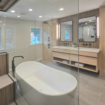 Japandi Inspired Primary Bath with Steam Shower & Soaking Tub