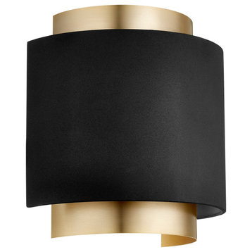 Soft Contemporary Wall Sconce, Textured Black With Aged Brass