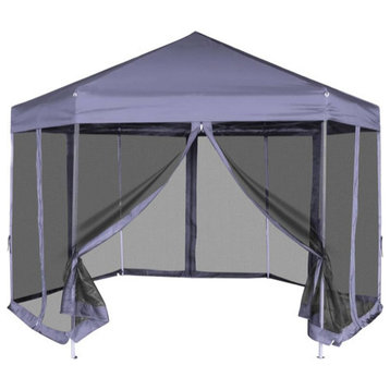 vidaXL Gazebo Hexagonal Pop-Up Canopy Party Tent with 6 Sidewalls Dark Blue