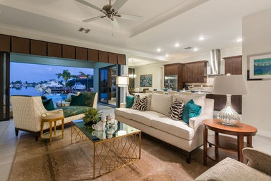 Example of a transitional living room design in Miami