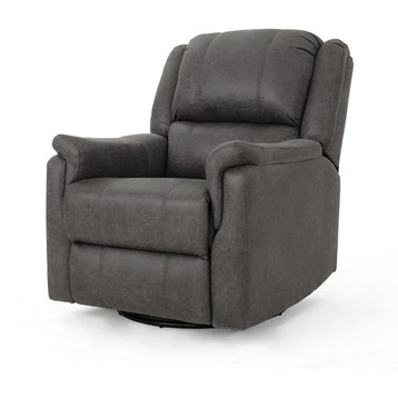 Modern Recliner, Swiveling Design With Comfortable Faux Leather Seat, Slate