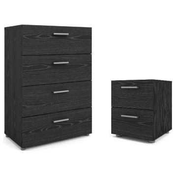 Home Square 2 Piece Bedroom Set with Chest and Nightstand in Black Woodgrain