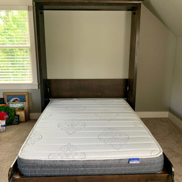 Custom Built Vertical Full Size Murphy Bed Cabinet with Crown Molding - Stained