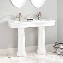 46" AMBERLY PORCELAIN DOUBLE-BOWL DOUBLE-PEDESTAL SINK - Bathroom Sinks