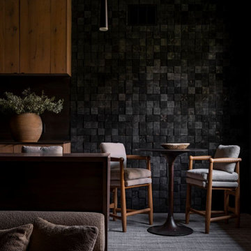 Antique Elm and Antique Oak Paneling in Modern Lakehouse Media Room