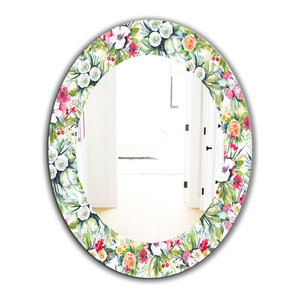 Designart Pink Blossom 23 Traditional Frameless Oval Or Round Wall Mirror Contemporary Bathroom Mirrors By Designart