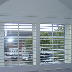 Clontarf Plantation Shutters - Dormer Window, inside, open louvers - Interior Shutters