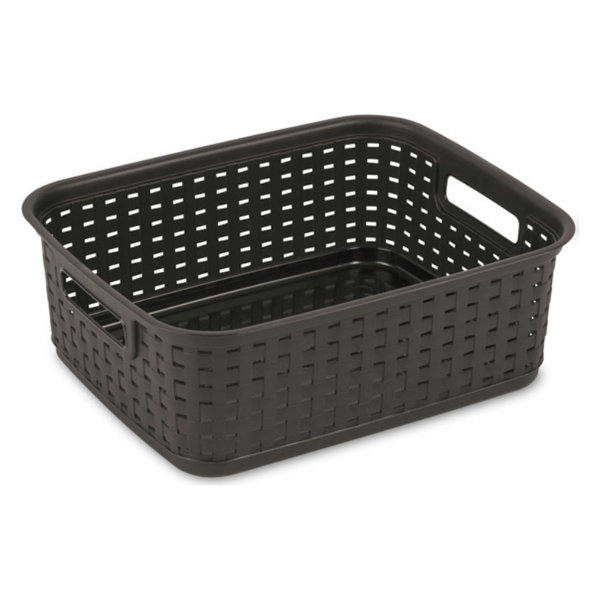 Sterilite® 12726P06 Wicker Look Short Weave Basket, Plastic, Espresso
