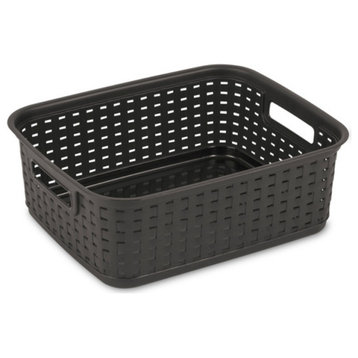 Sterilite® 12726P06 Wicker Look Short Weave Basket, Plastic, Espresso