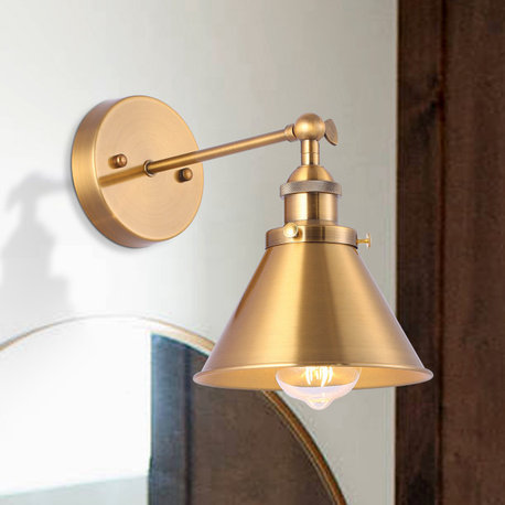 1-Light Industrial Wall Sconce With Cone Shade Metal