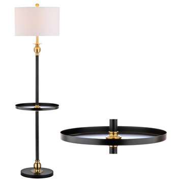 Evans 61" Metal End Table Floor Lamp, Black and Brass