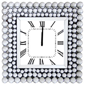 ACME Boffa Square Wall Clock with Geometric Pattern Wood Frame in Mirrored