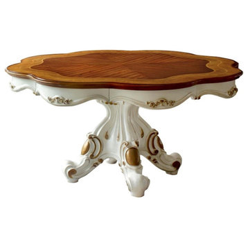 ACME Picardy Round Wooden Dining Table in Antique Pearl and Cherry Oak