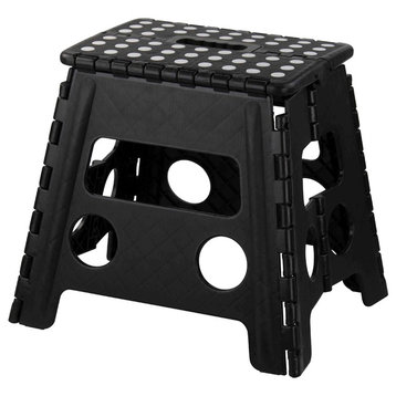 Large Foldable Plastic Stool, Non-Slip Dots, Black