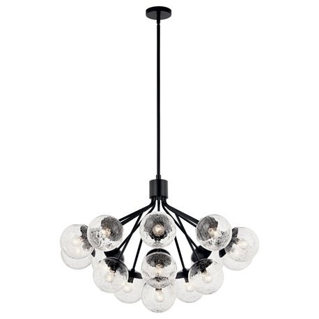 Silvarious Convertible Chandelier, Black, 16 Light Crackle