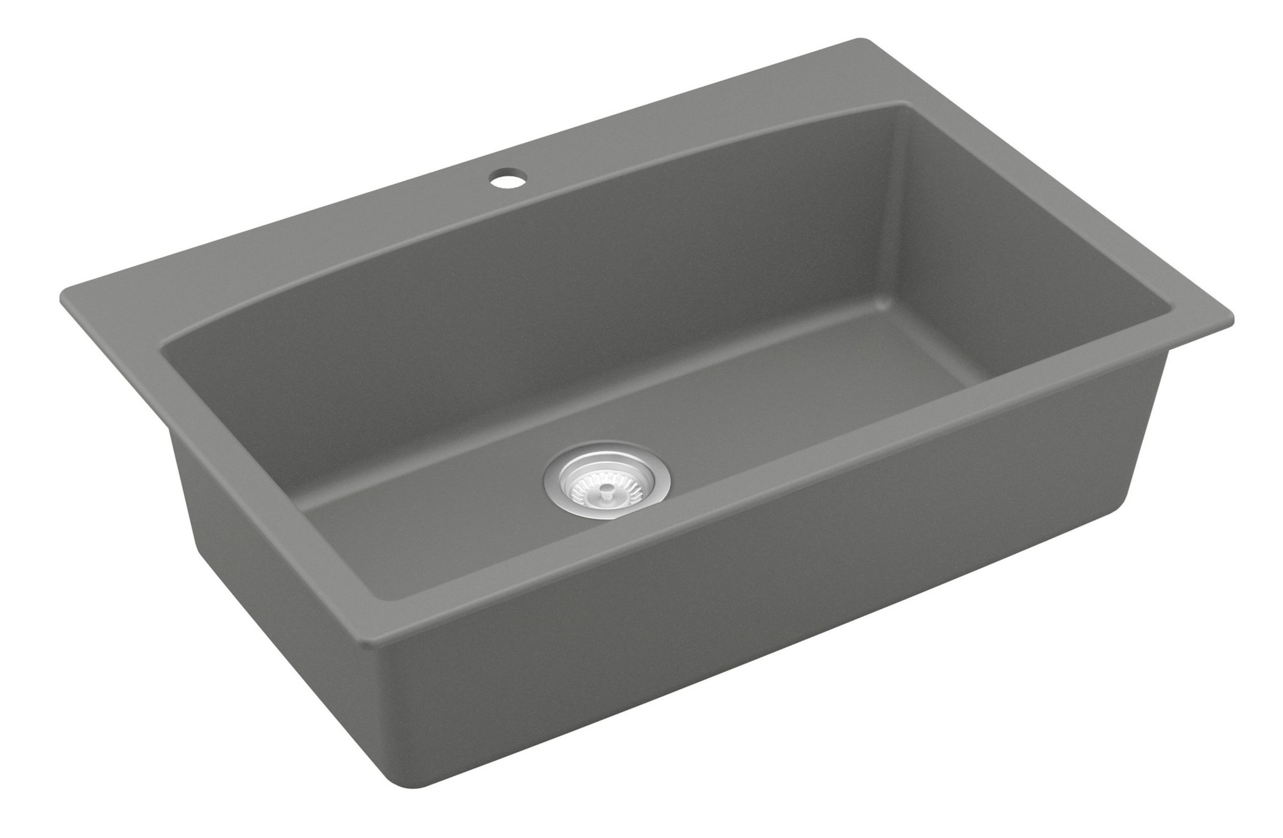 Karran Drop-In Quartz Composite 33" 1-Hole Single Bowl Kitchen Sink Kit, Grey