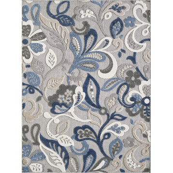 KAS Calla 6922 Leila Floral and Country Rug, Gray and Blue, 2'2"x4'0"